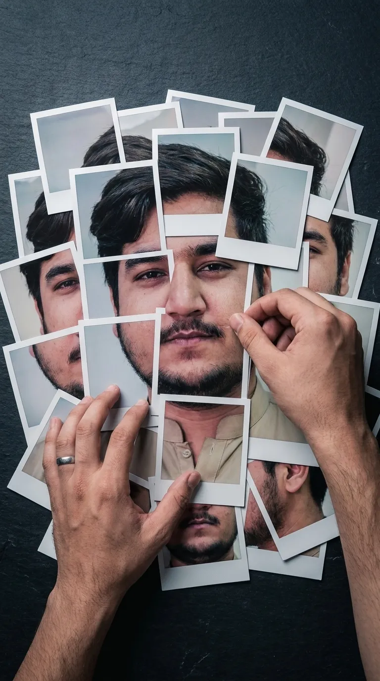 Surreal Polaroid Collage Portrait with Dramatic Dark Aesthetic